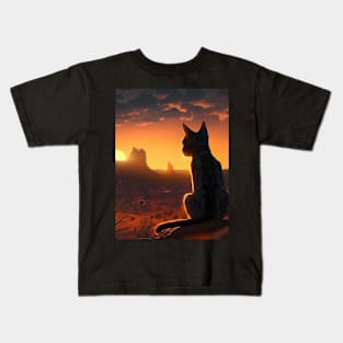 Painting of a Cat watching a Sunset in Texas Kids T-Shirt